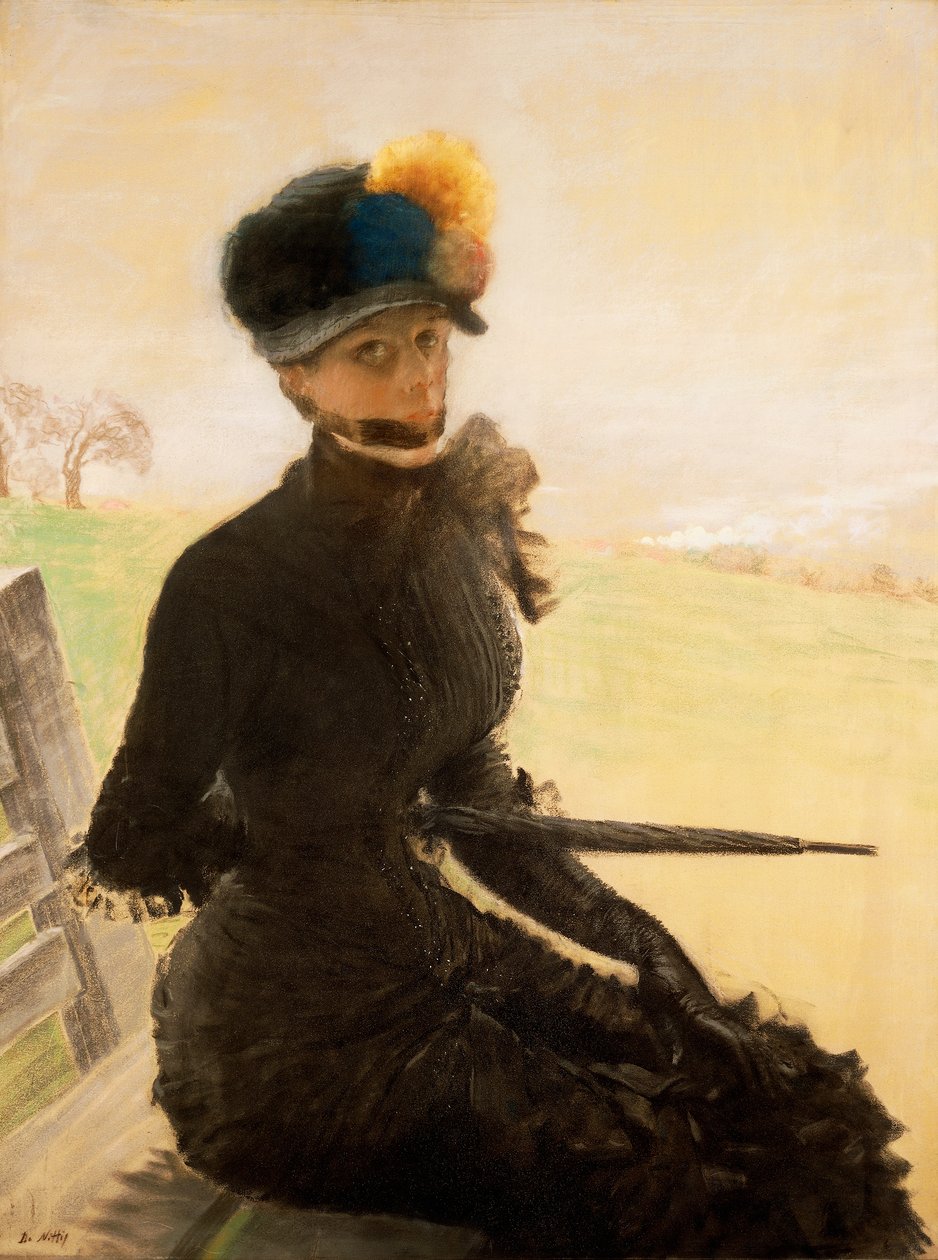 La femme aux pompons （ポンポンを持った女性） 1879年頃 （パステル・キャンバス 作： ジュゼッペまたはジョセフ・ド・ニッティス