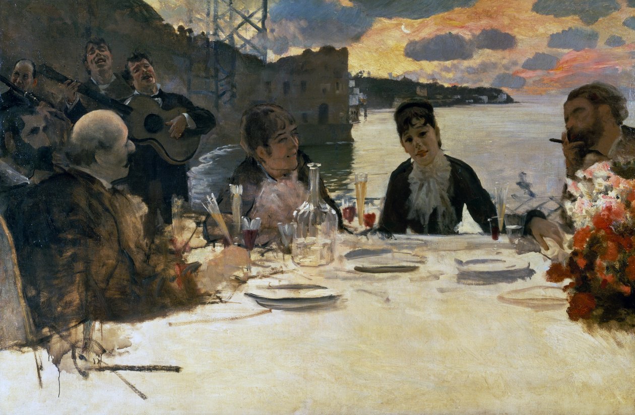 ポジリポでの昼食」1879年頃（油彩・キャンバス 作： ジュゼッペまたはジョセフ・ド・ニッティス