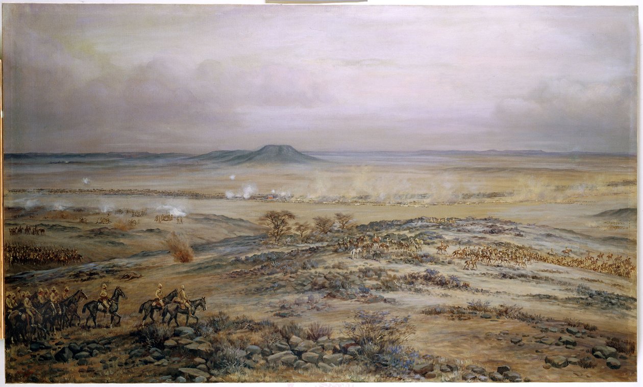 1900年、パルデベルク近くのヴェーデュートドリフトでのクロニエ軍の攻撃 作： ゴッドフリー・ダグラス・ジャイルズ