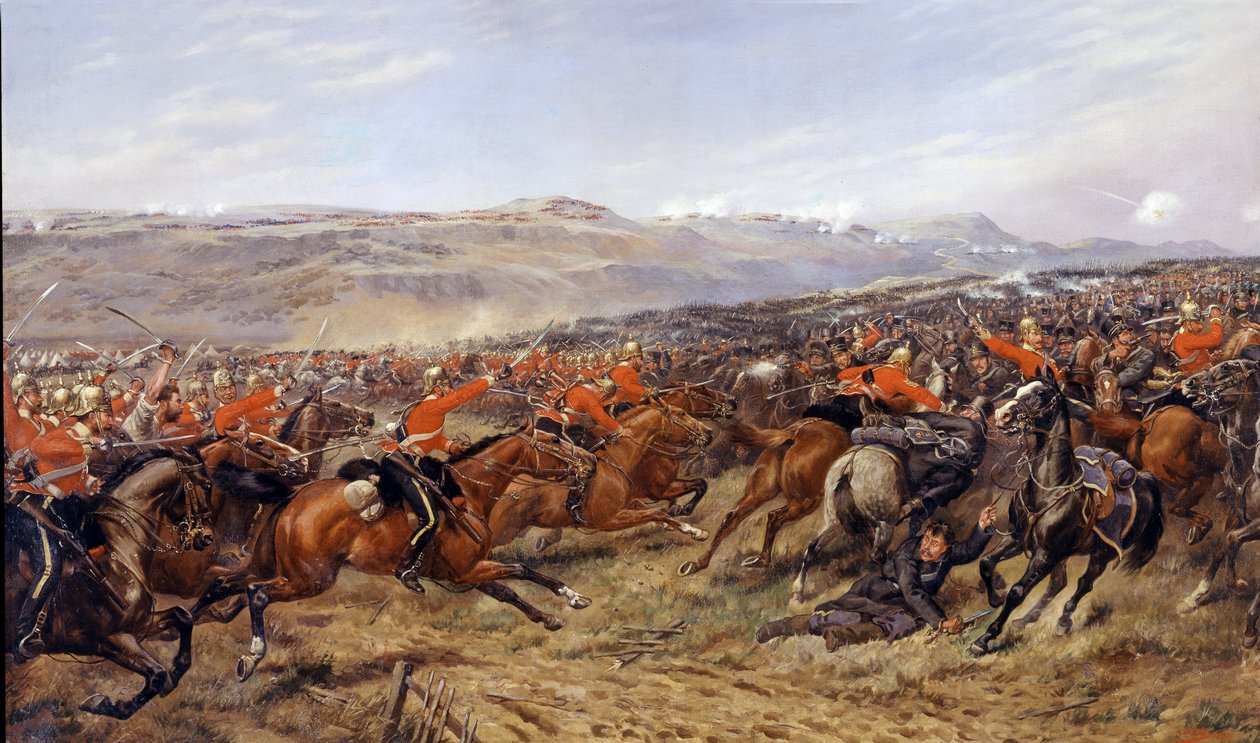 1854年10月25日、1897年のバラクラバの戦いにおける重旅団の突撃 作： ゴッドフリー・ダグラス・ジャイルズ