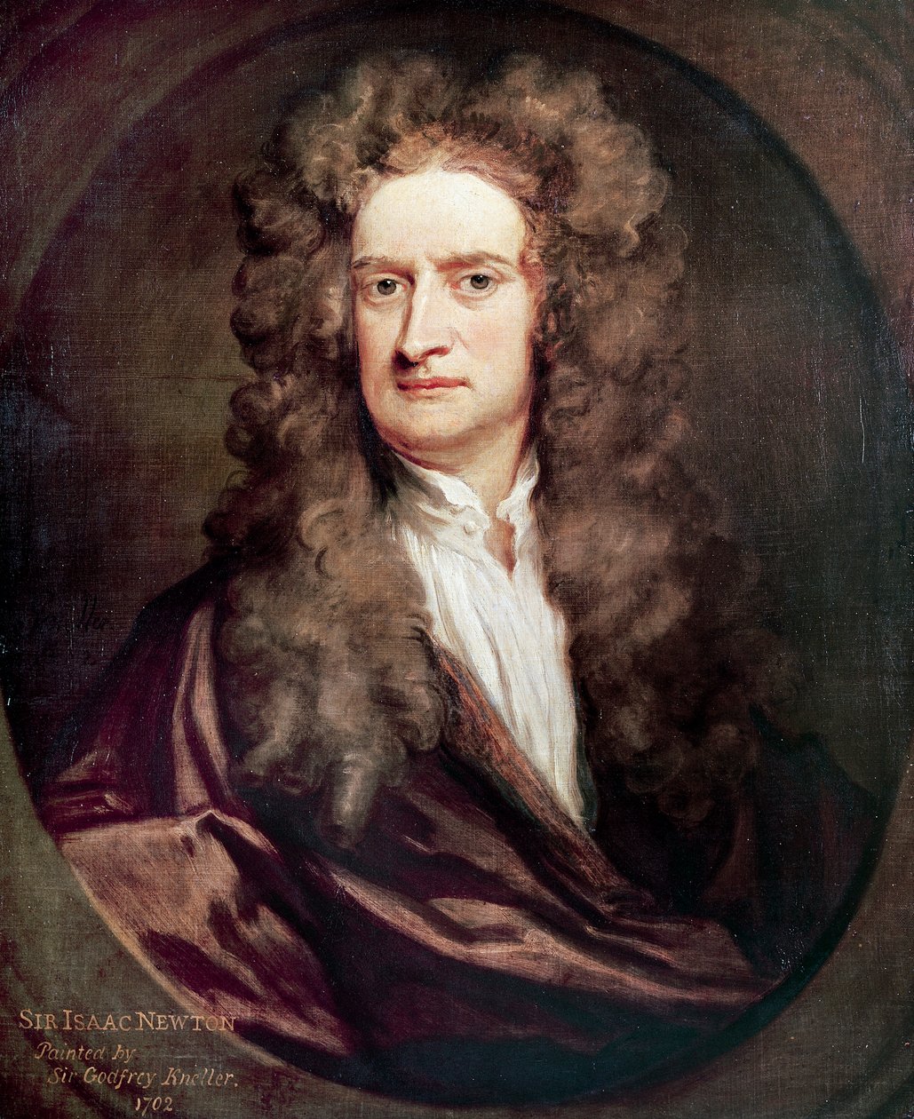 アイザック・ニュートン（1642-1727）の肖像（イギリスの数学者、物理学者、天文学者）、ゴッドフリー・ネラー（1646-1723）による絵画 作： ゴッドフリー・ネラー
