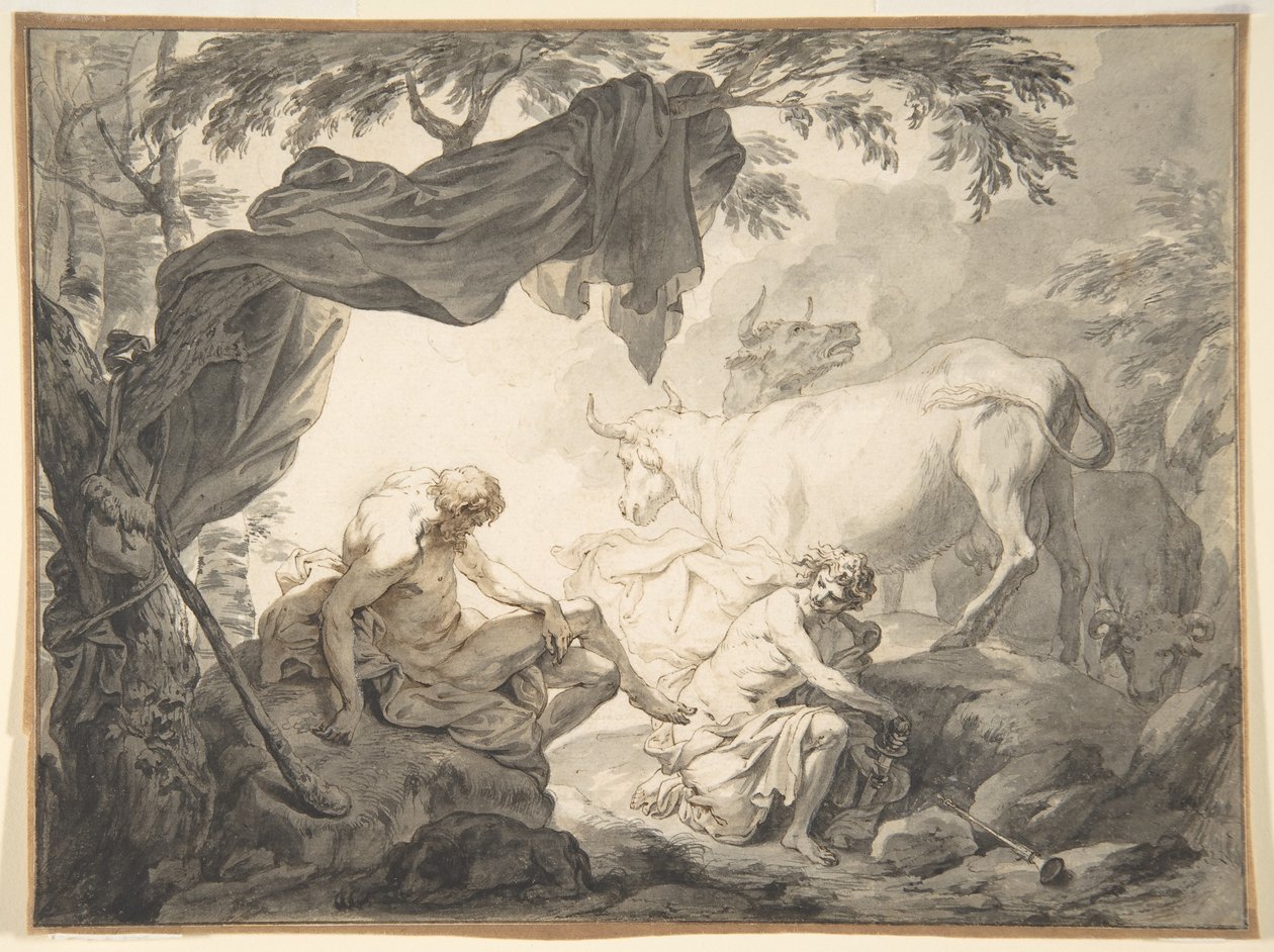 白い雌牛に変装したOvid、Jupiter、Ioの変身のイラスト 作： ゴッドフリード・メイズ