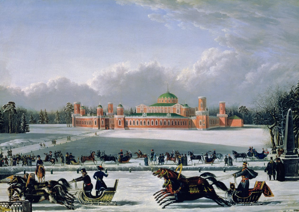 モスクワのペトロフスキー公園でのそりレース、1848 作： ゴリツィン