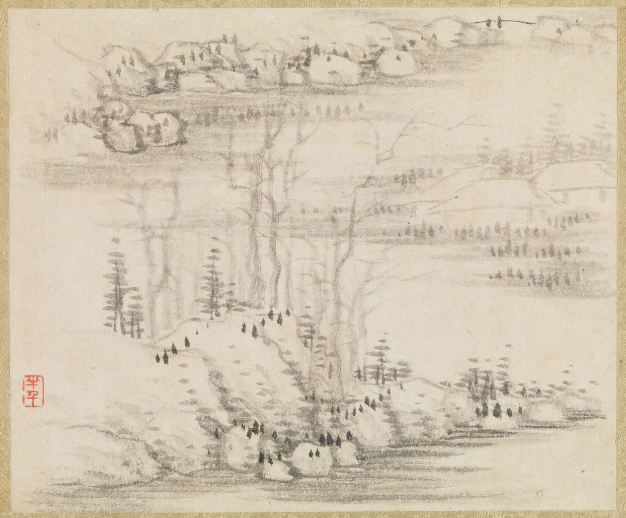 風景と木々、約。 1679年。 作： 功西安