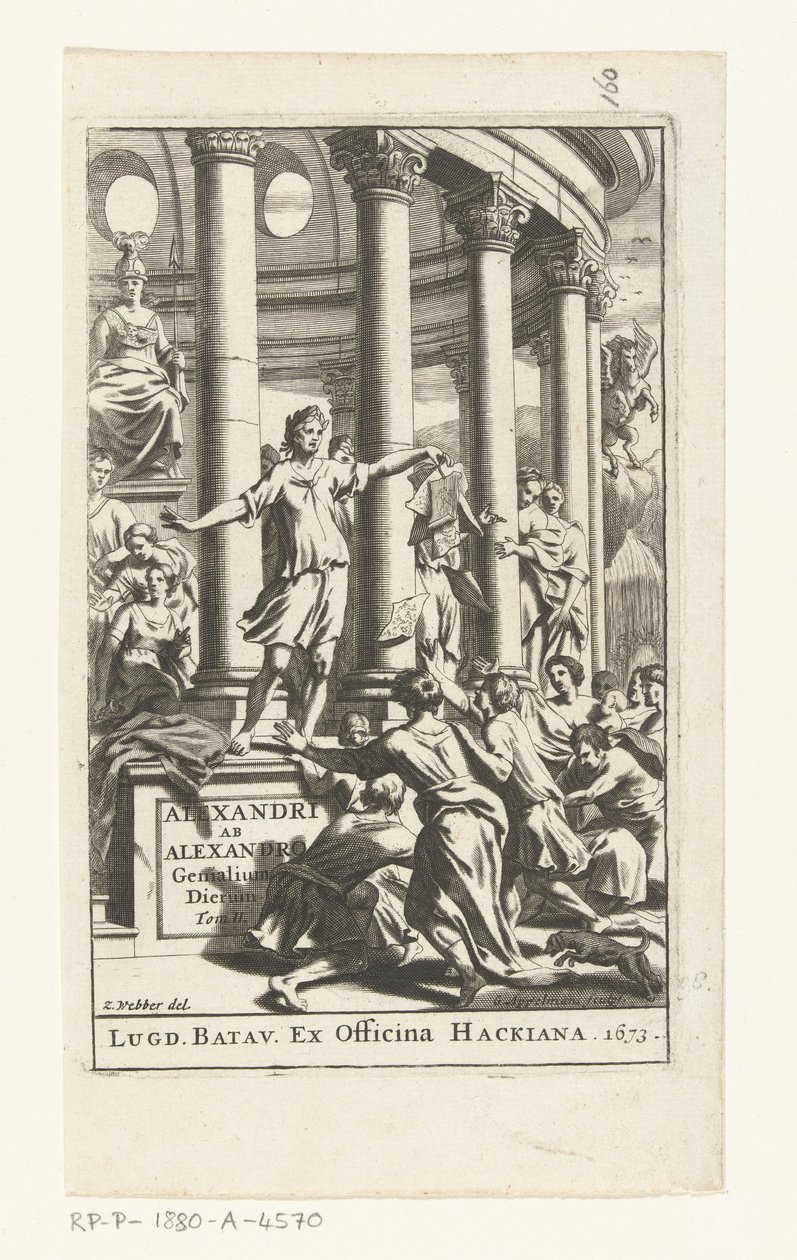 Titelpagina voor Alexander ab Alexander, Genialium dierum, deel 2, 1673 作： Gonsales Appelmans（に起因）