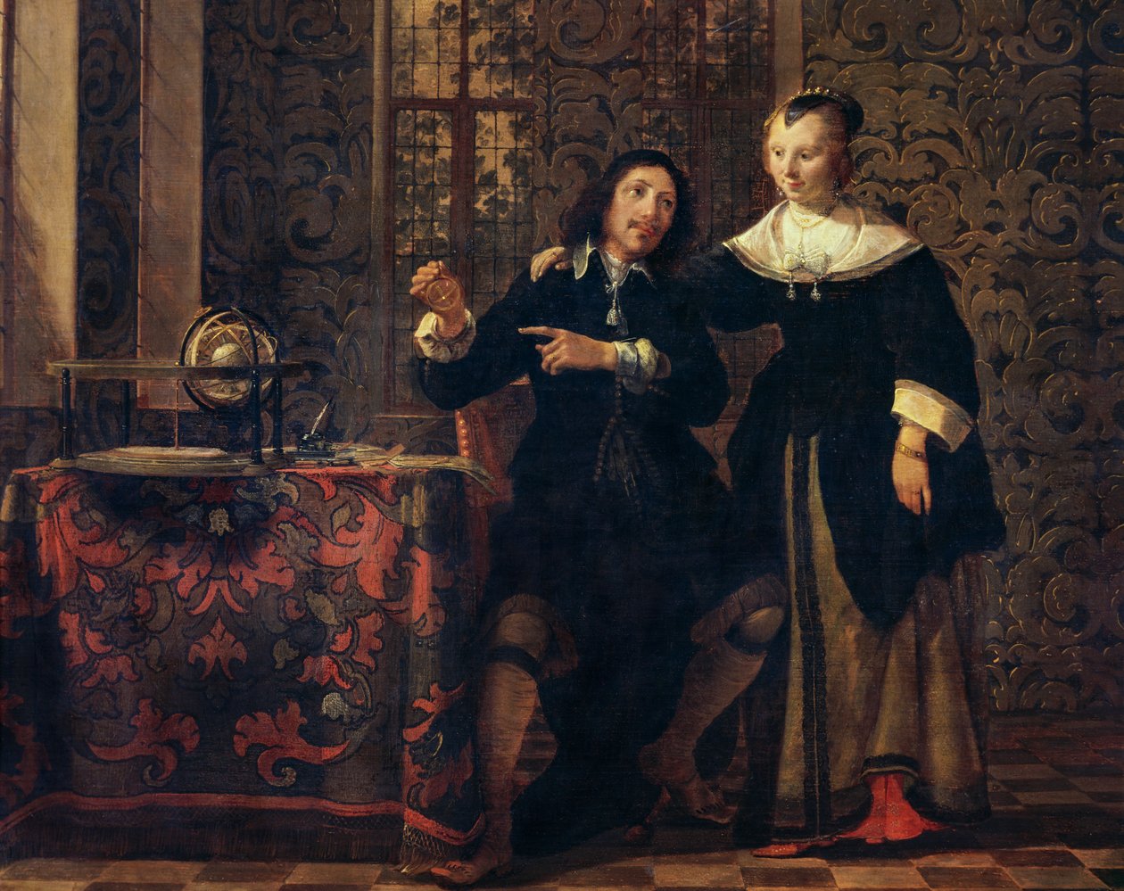 天文学者と彼の妻、ゴンザレス・コケス（1614年頃-1684年）の絵画、パネルに油彩、405x505 cm 作： ゴンザレスコケス
