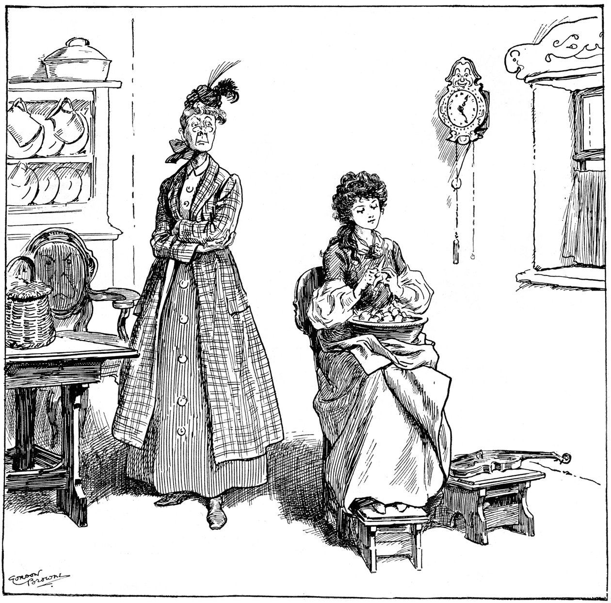 彼女は泣かずに玉ねぎの皮をむくことを学びました、1906 作： ゴードンフレデリックブラウン