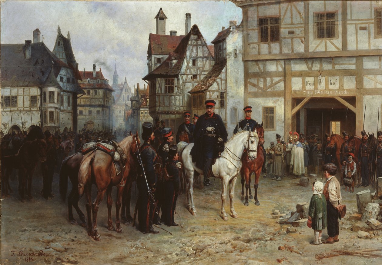 1885年、バウツェンでコサックと一緒にブリューチャー将軍 作： ゴットフリード・ウィレヴァルデ