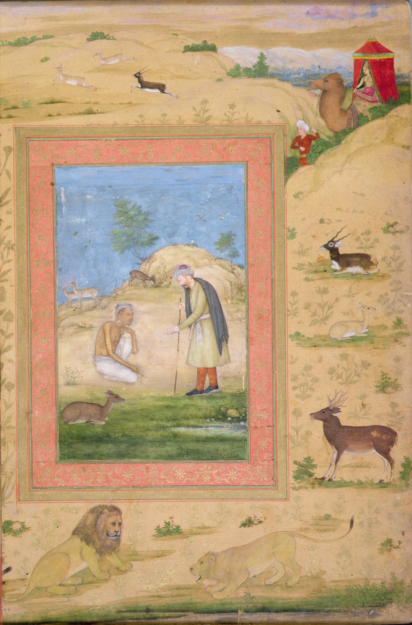 Majnun Kneels Before Lailas Messenger、Shah Jahan Albumから 作： ゴヴァルダン属性Govardhan attrへ。に