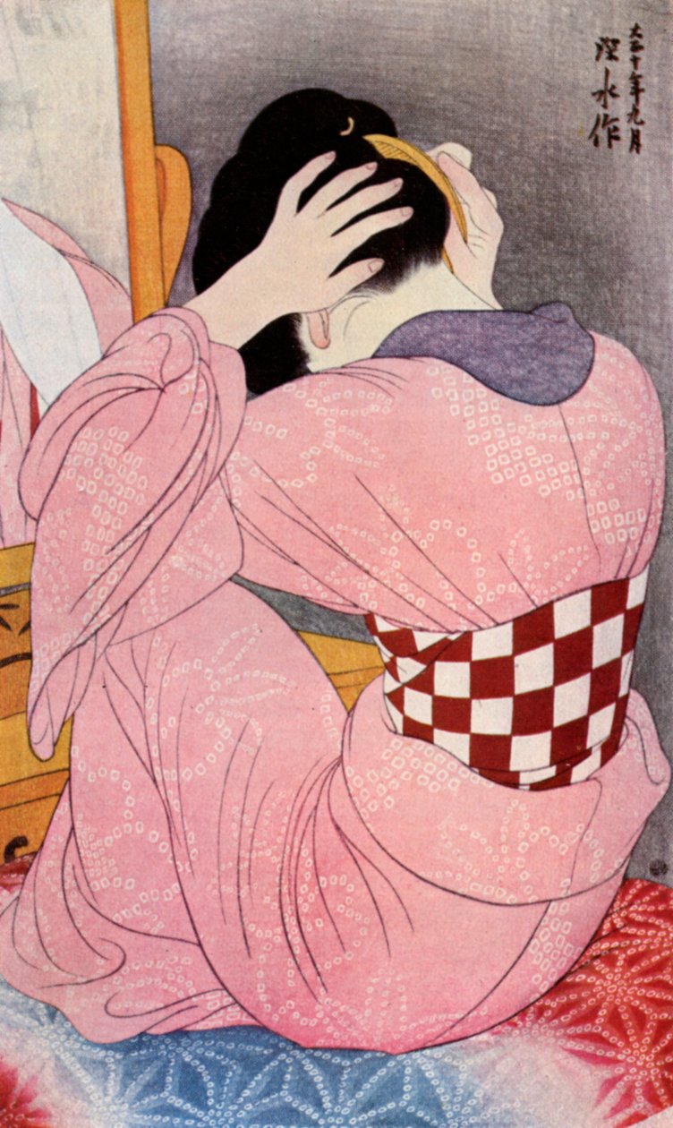 1920年代1930年、髪を着た日本人女性。 作： 橋口五葉