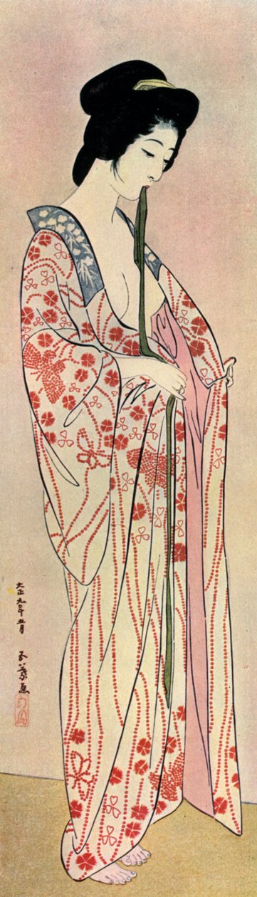 ナガジュバンを着た日本人女性、1920年1930年。 作： 橋口五葉