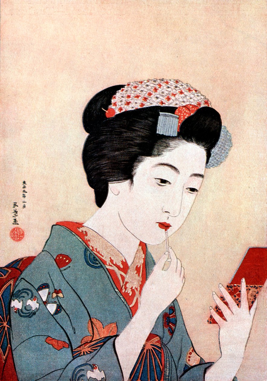 ベニブラシを持つ女性、c1900-1921。 作： 橋口五葉