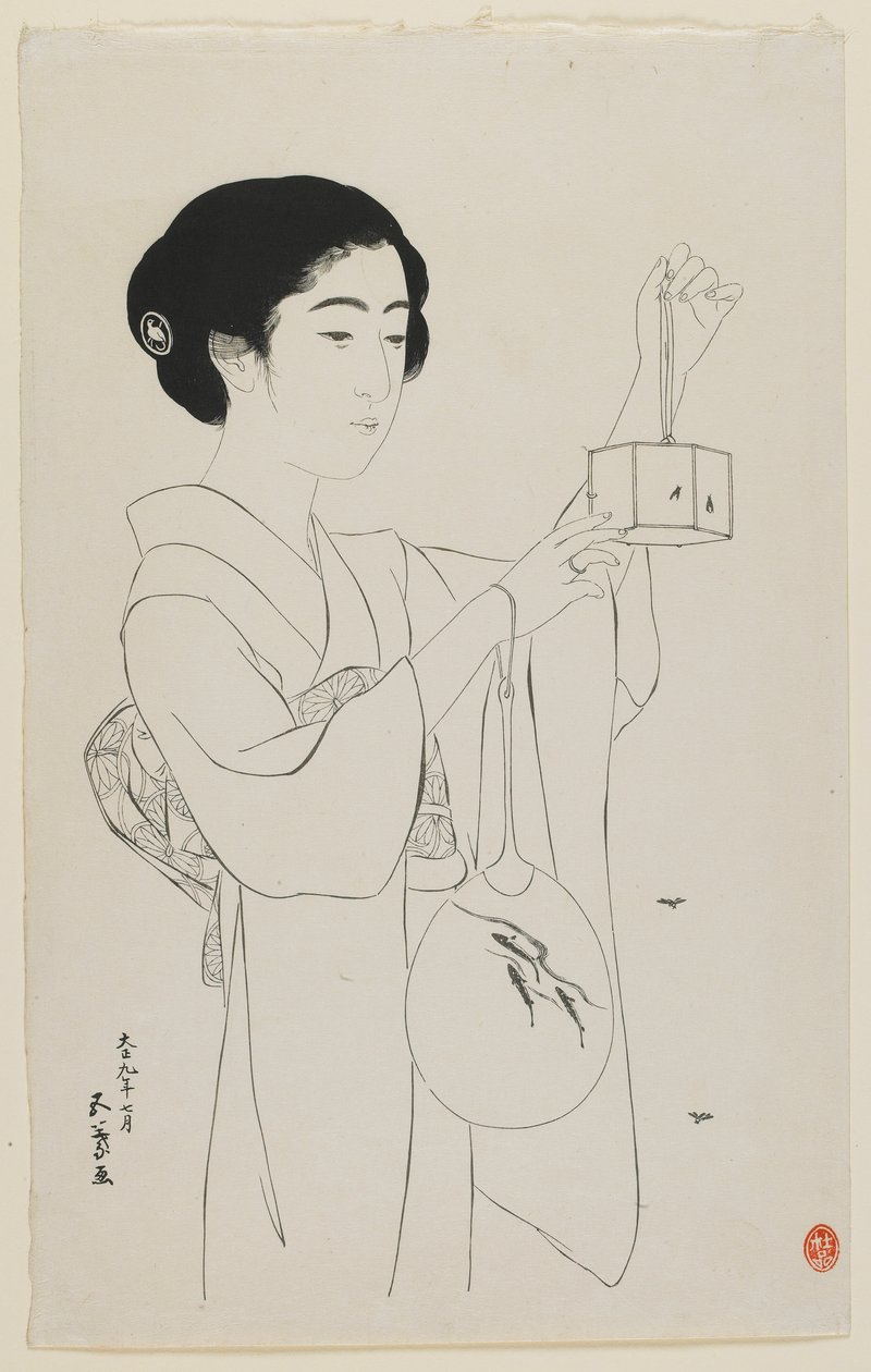 ホタルの檻を抱く女大正1920年7月（版画） 作： 橋口五葉
