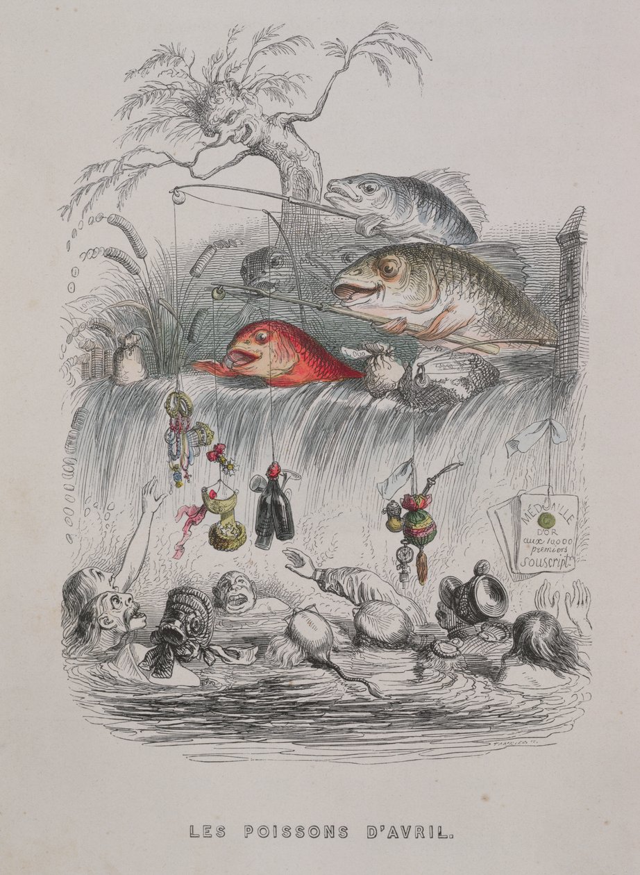 エイプリルフールのイラスト「Un Autre Monde」、1844年（カラー彫刻） 作： グランドビル