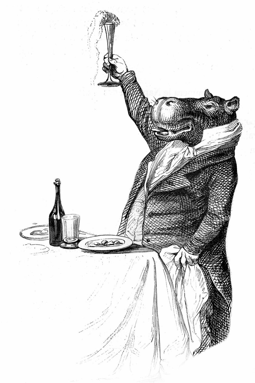 動物の私生活と公的生活（Les animaux ints par eux memes）』（ヘッツェル版1867年）より抜粋した、グランヴィルによるエングレーヴィングの詳細。 作： グランヴィル (1803-47)