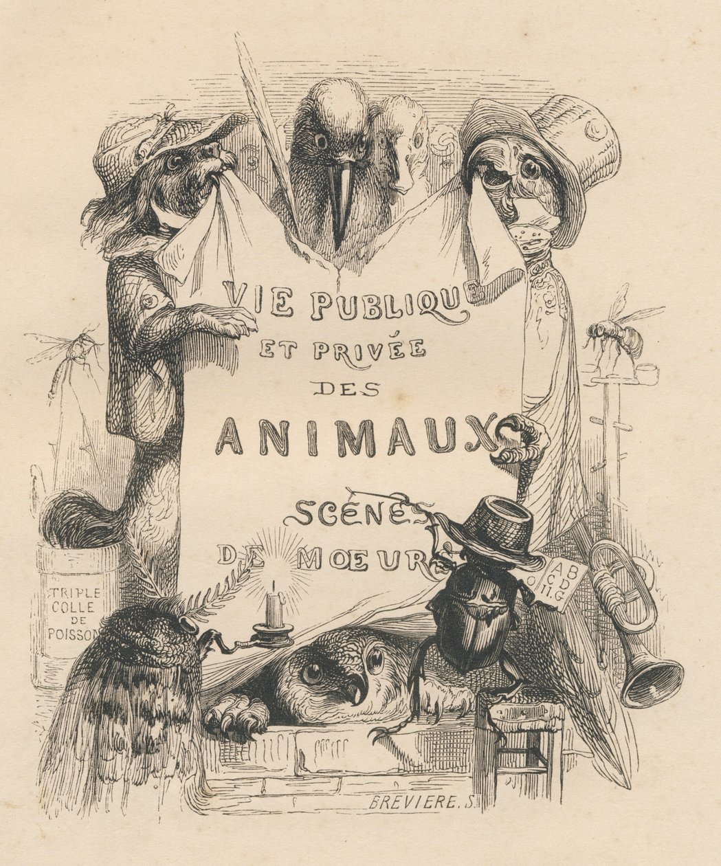 書籍「Scenes de la vie privee et publique des animaux」の正面図。パリ、J. Hetzel et Paulin 作： グランドビル