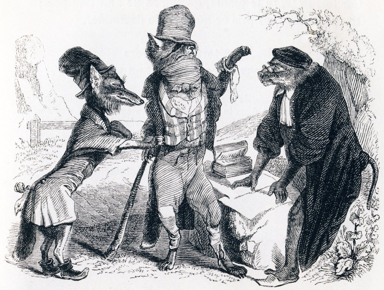 サルの前でキツネに嘆願するオオカミ（Le loup plaidant contre le renard par devant le singe） - La Fontaineの寓話 作： グランドビル