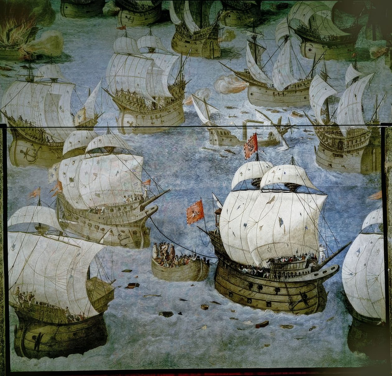 アゾレス海軍の戦闘（1571）-第三の島の征服-フレッシュペインティング1585-復元 作： グラネッロ・タヴァロン・カステッロ・イ・カンビアッソ