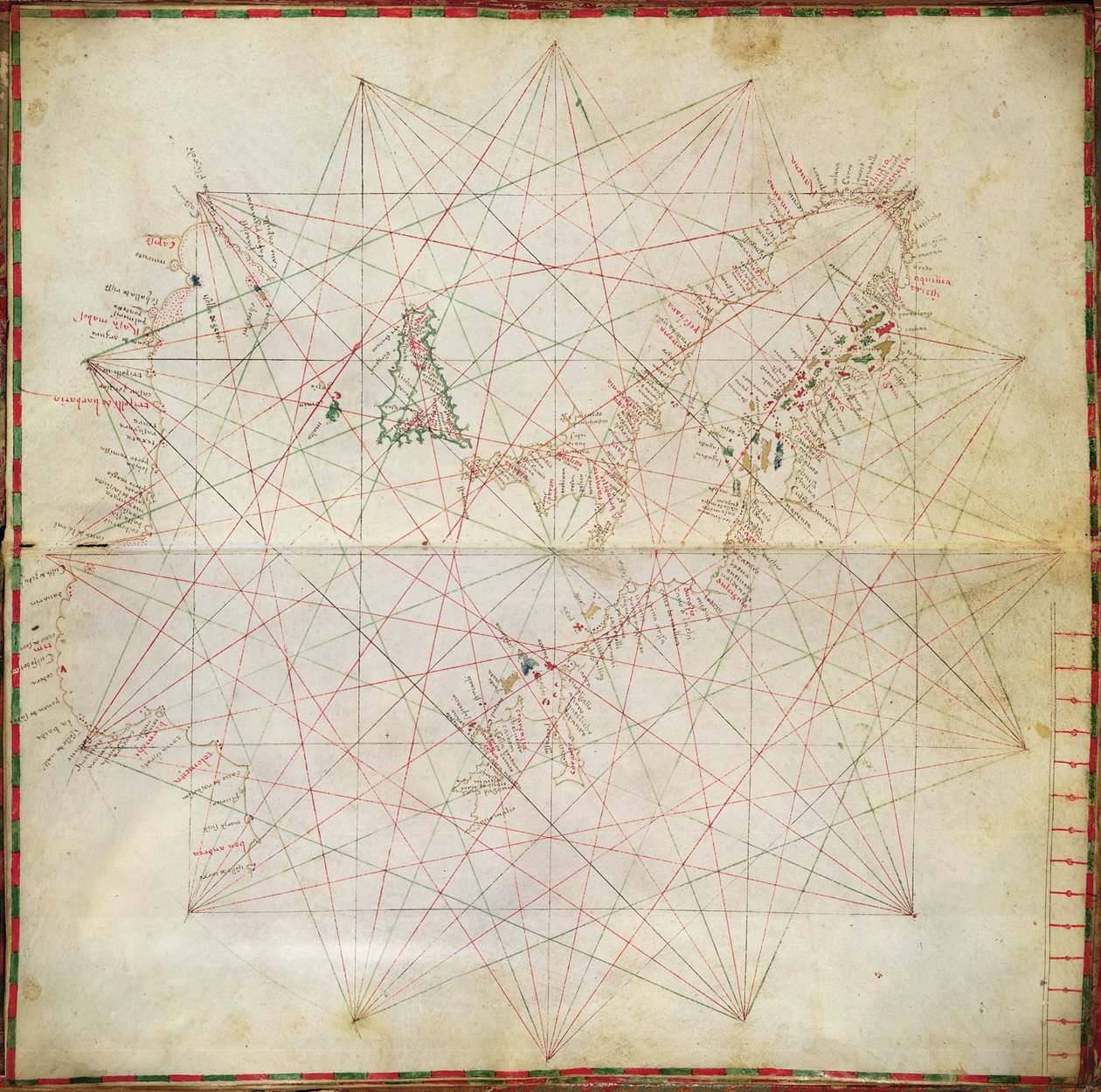 アドリア海の地図（羊皮紙にインク） 作： グラツィオーゾベニンカサ