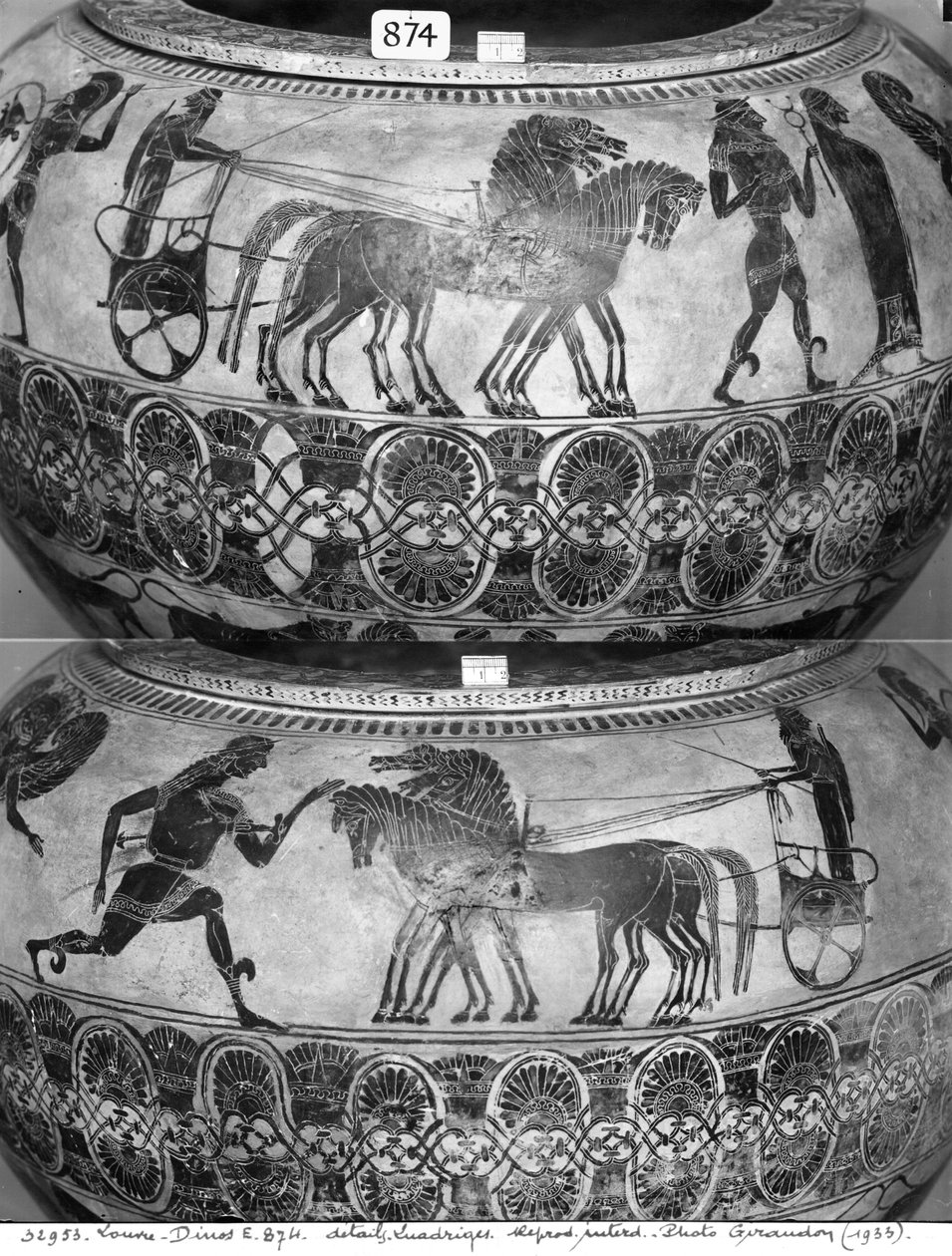 戦車を描いた屋根裏の黒像式恐竜、紀元前590年頃（セラミック） 作： ギリシャ語