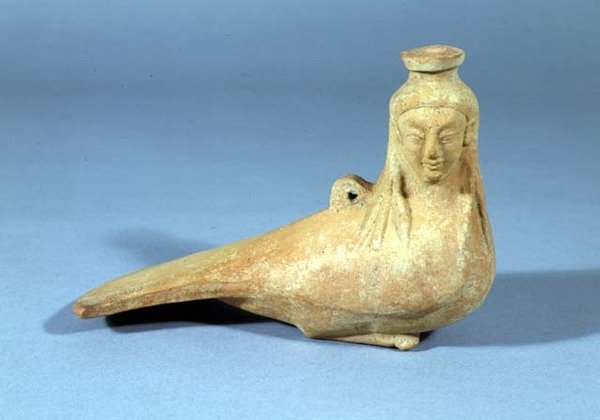 サイレンの形の香油コンテナ、ミレシアン、紀元前525年頃 作： ギリシャ語