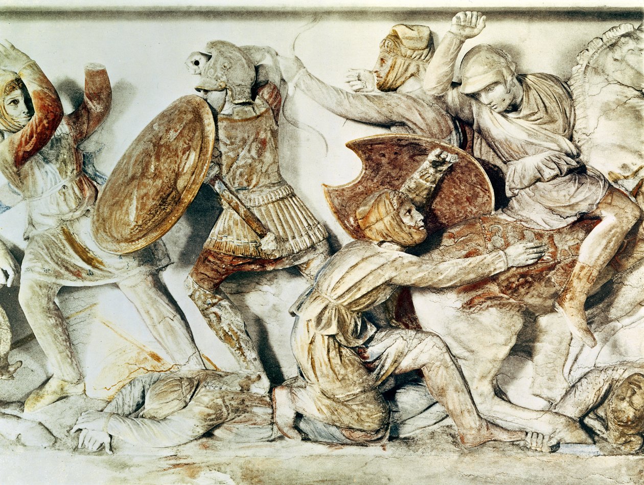 戦闘シーンを描いたアレクサンドルの石棺、紀元前325〜300年頃（壁画） 作： ギリシャ語