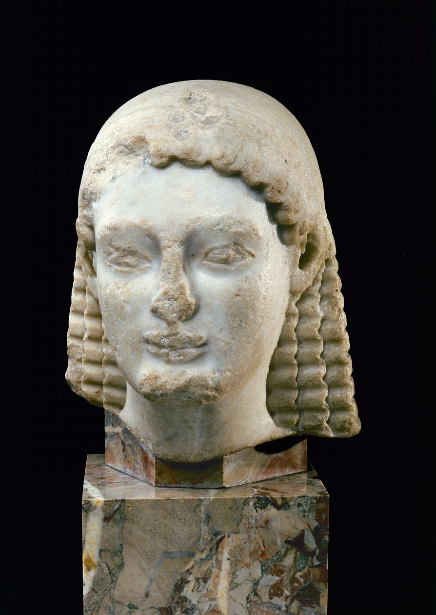 アテネ出身のクーロスの頭、紀元前510年頃（大理石） 作： ギリシャ語