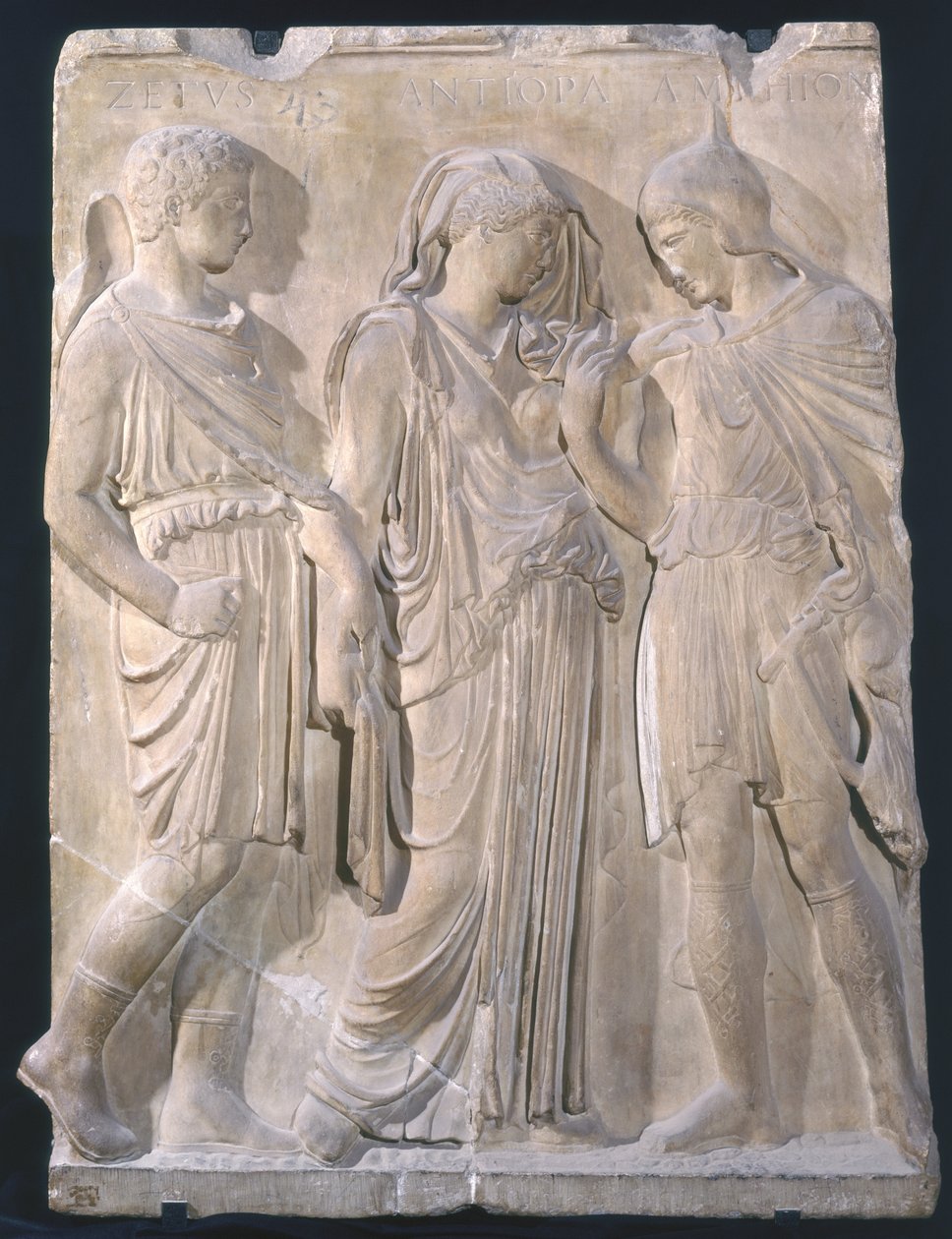 オルフェウス、エウリュディケ、エルメス（大理石） 作： ギリシャ語