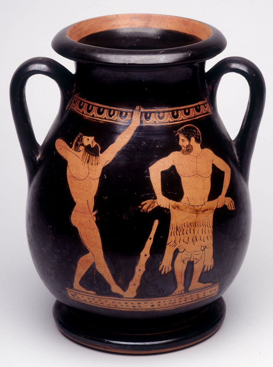 本日限定価格　HERCULES　ヘラクレス陶器製　置物４体 花瓶に描かれた絵。ヘラクレス（ヘラクレス）がライオンの皮を塗る準備