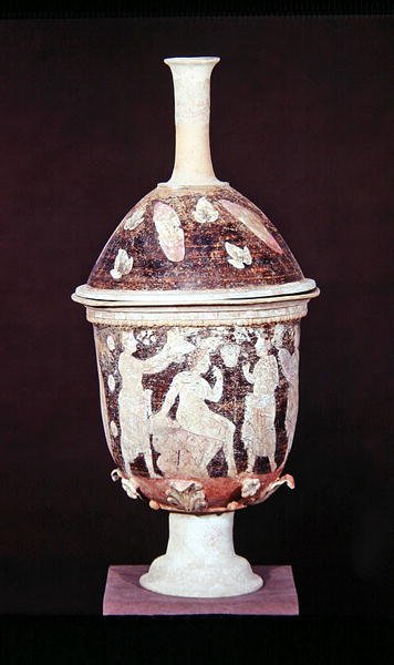蓋付きピュクシス 紀元前200～180年頃（陶製） 作： ギリシャ語
