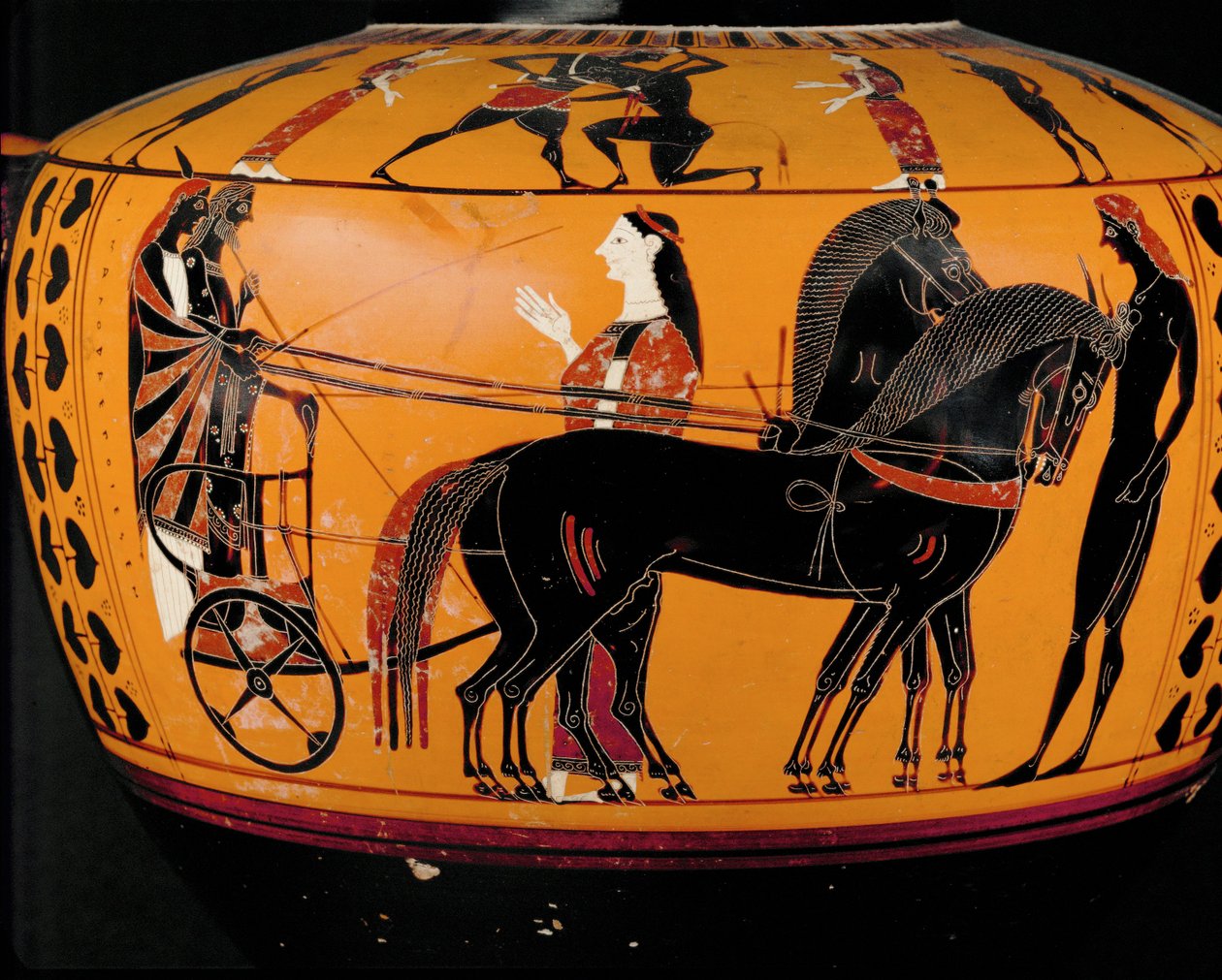 オーリッジに乗った戦士の出発． 作： ギリシャ語ギリシャ語