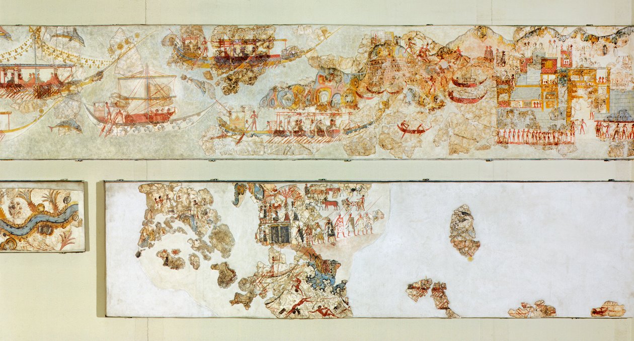 海軍遠征、アクロティリのフレスコ画、テラ (現在のサントリーニ島)、ギリシャ、ミノア文明 作： ギリシャ語学校