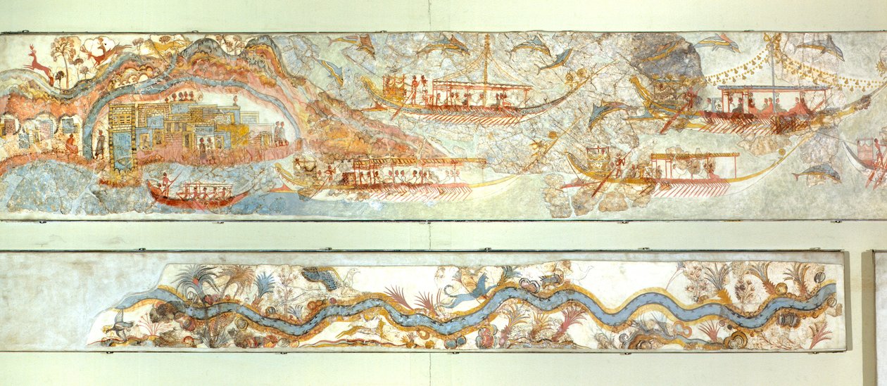 Naval expeditions and river landscape, Akrotiri fresco, Thera (today Santorini), Greece, Minoan Civilization   1452582   ja       japanese Successfully Translated  Original: Mandala with one thousand arms Avalokiteshvara; the sacred, magical circle depicti 作： ギリシャ語学校