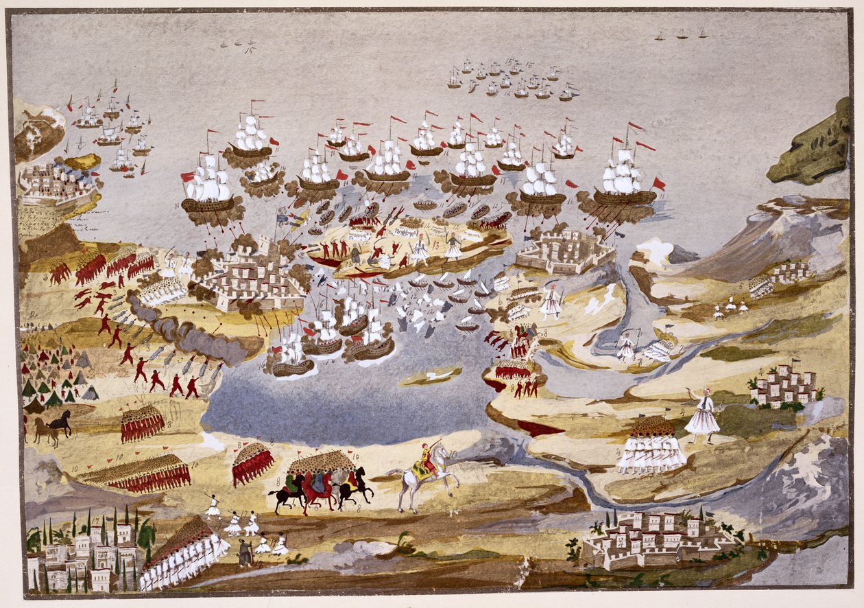 包囲と海軍の戦い、マクリヤンニス将軍によるギリシャ独立戦争の絵画史のプレート13 作： ギリシャ語学校