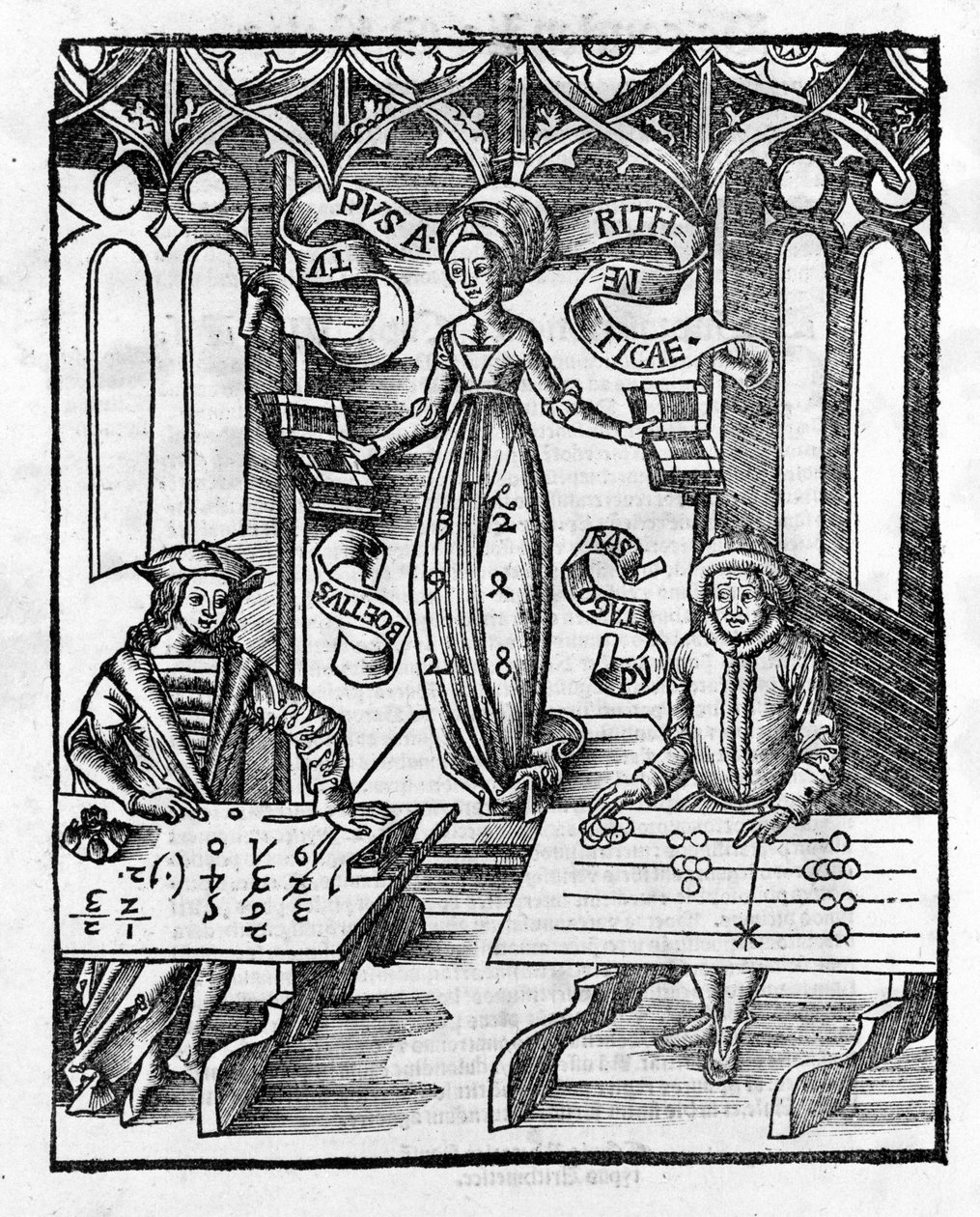 リベラルアーツ。算術 - グレゴール・ライシュ(1467-1525)の「マルガリータ哲学」にて。ベール 作： グレゴール・ライシュ