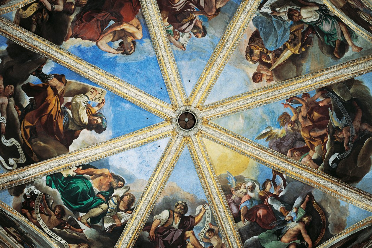 モラッツォーネことピエル・フランチェスコ・マズッケーリ（1573-1626）とグェルチーノことジョヴァンニ・フランチェスコ・バルビエリ（1591-1666）のフレスコ画、ピアチェンツァ大聖堂の内部（イタリア、エミリア・ロマーニャ州 作： グエルチーノ