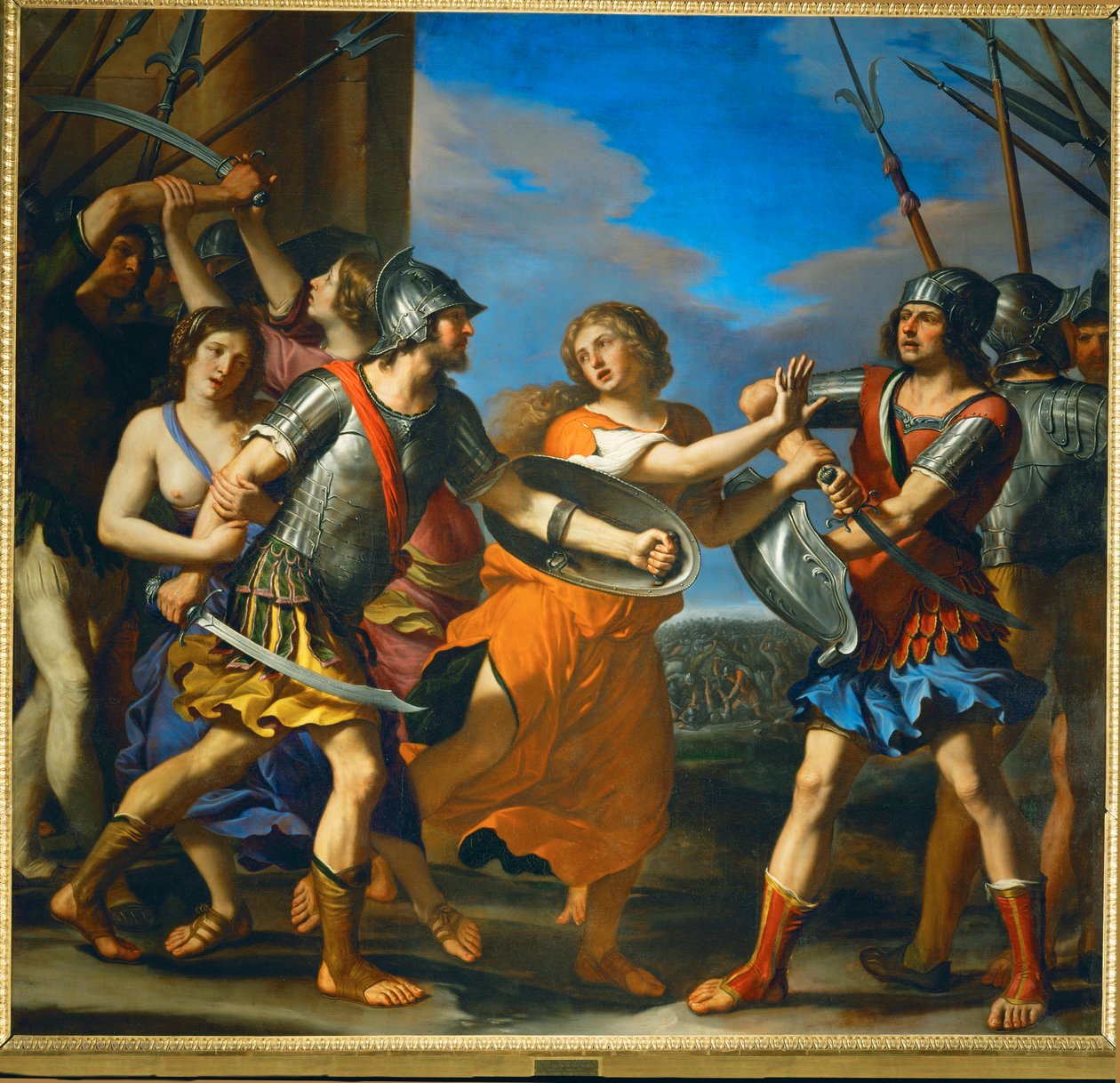 エルシリアはロムルスとサビ人の王タティウスを引き離す。 作： グエルチーノ (1591-1666)