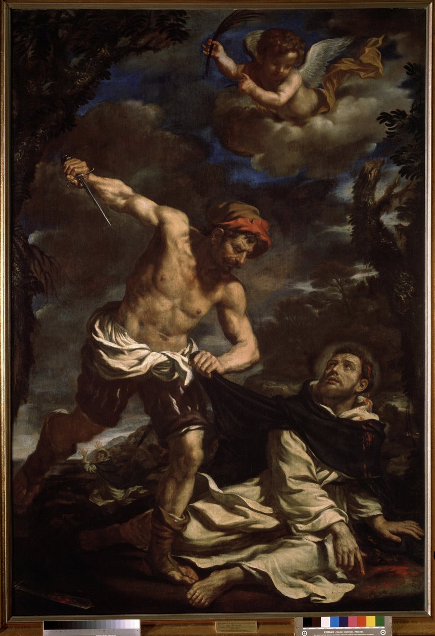 「聖ペテロの殉教」 (聖ペテロの殉教) Il Guercino (The Guerchin) (1591-1666) として知られる Giovanni Francesco Barbieri の絵画 (1591-1666) 1625-1630 プーシキン美術館、モスクワ 作： グエルチーノ (1591-1666)