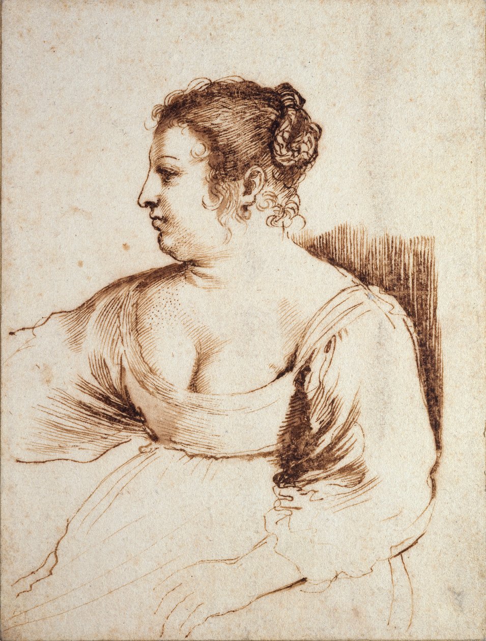 座っている女性、1640-1649 作： グエルチーノ