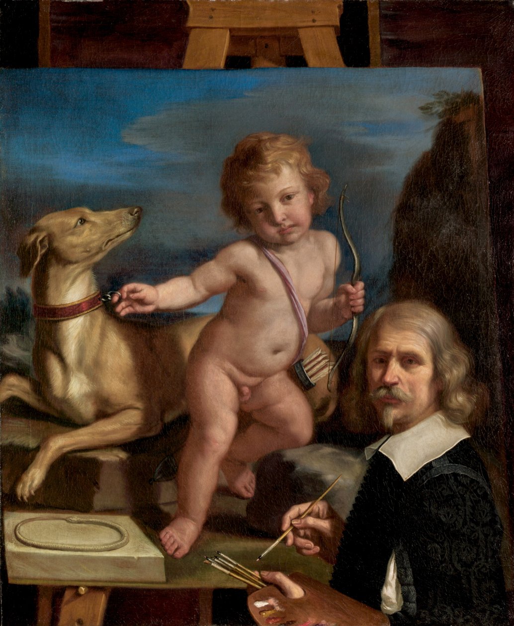 アモール・フェデレの絵の前の自画像、1655年。 作： グエルチーノ