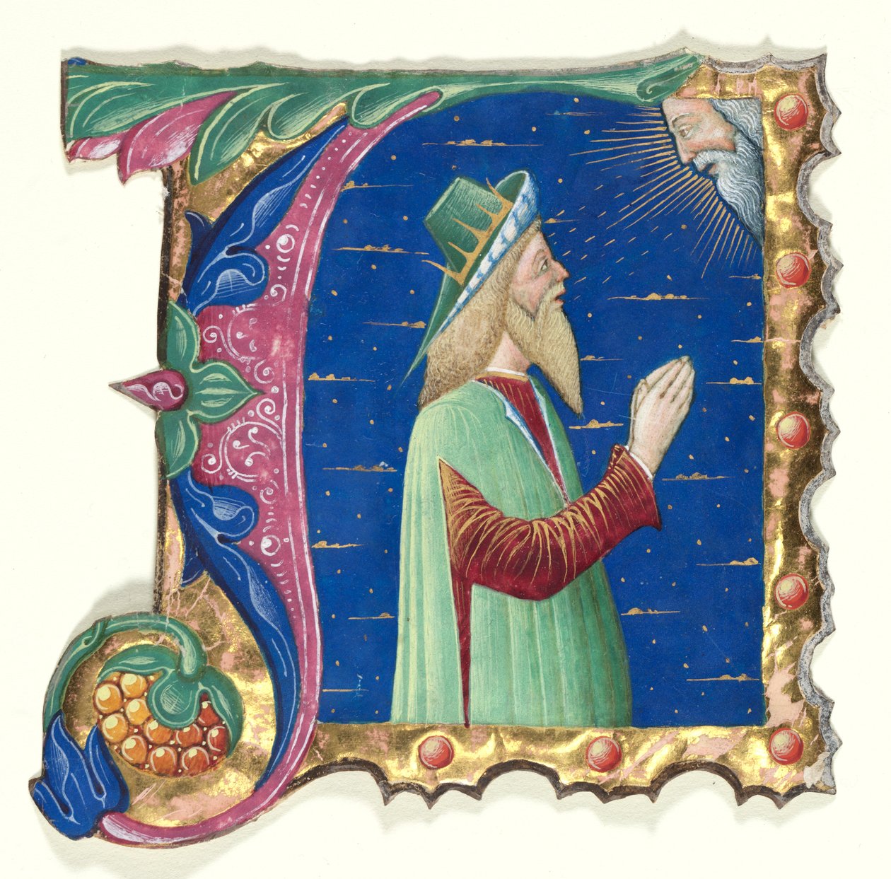 ダビデ王との合唱集のイニシャルA、c。 1470-1480。 作： グリエルモジラルディデルマグリ[またはデルマグロ]