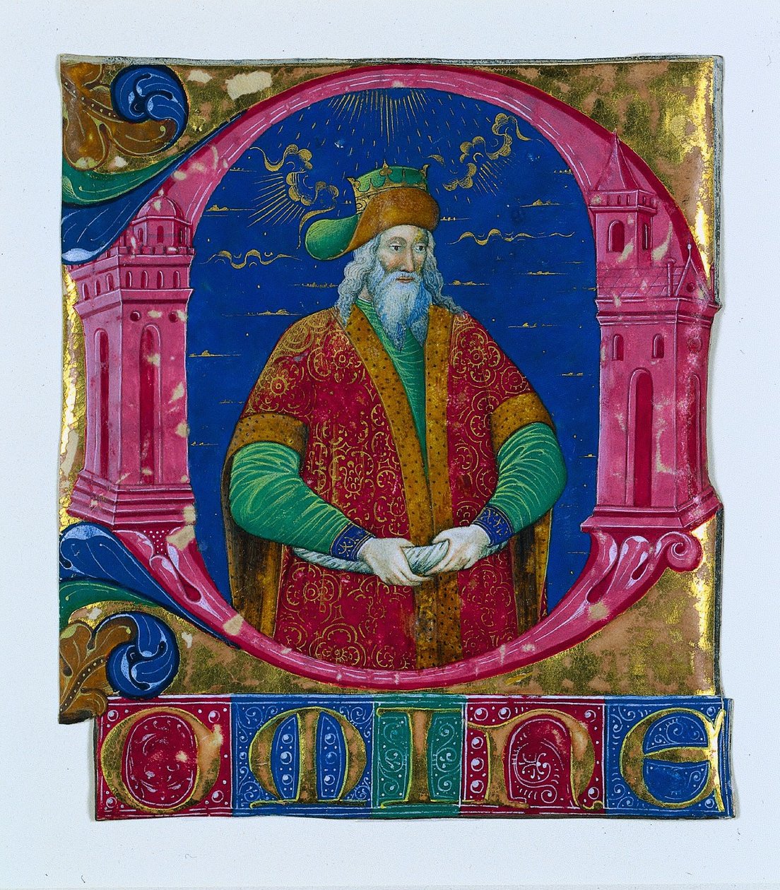コーラルブックのイニシャルド[オミネ]：ソロモン王、c。 1470-1480。 作： グリエルモジラルディデルマグリ[またはデルマグロ]