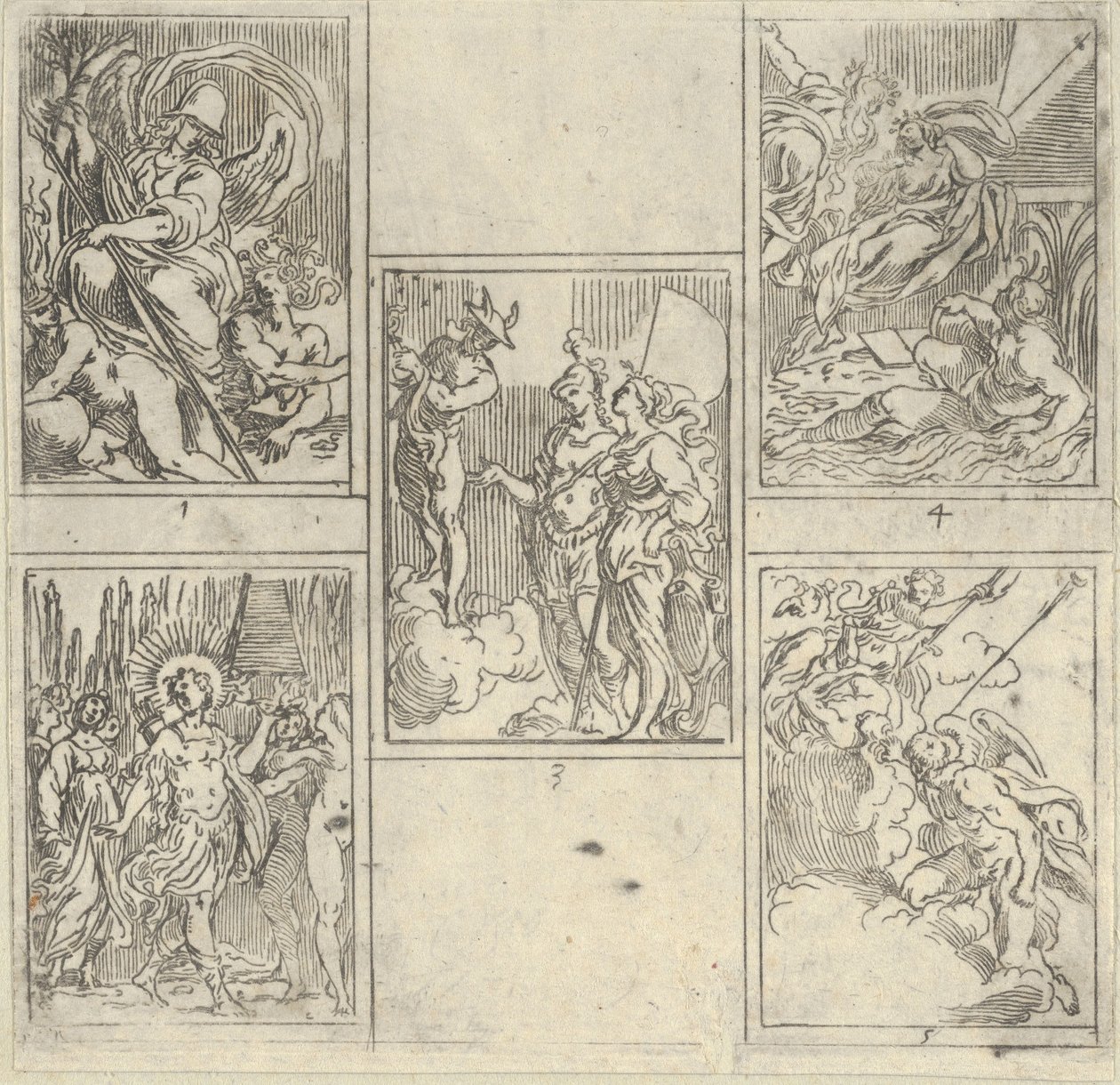 IL FUME..., 1603 より、Accademia Degli Incamminati の画家にちなんだ 5 つの番号付きシーン。 作： グイド・レニ