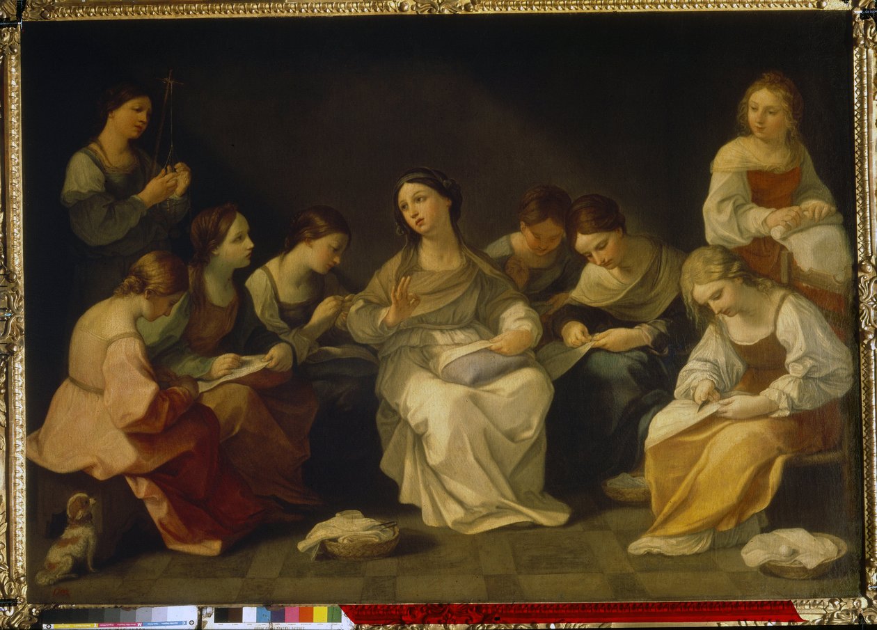 処女の教育。 （処女の教育）。 グイド・レニ (1575-1642) の絵画、キャンバスに油彩 作： グイド・レニ