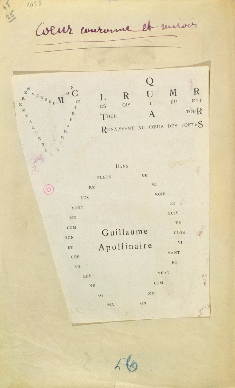 「Et Moi aussi Je Suis Peintre」からのカットアウトページ、1914年（紙にインク） 作： ギヨーム・アポリネール