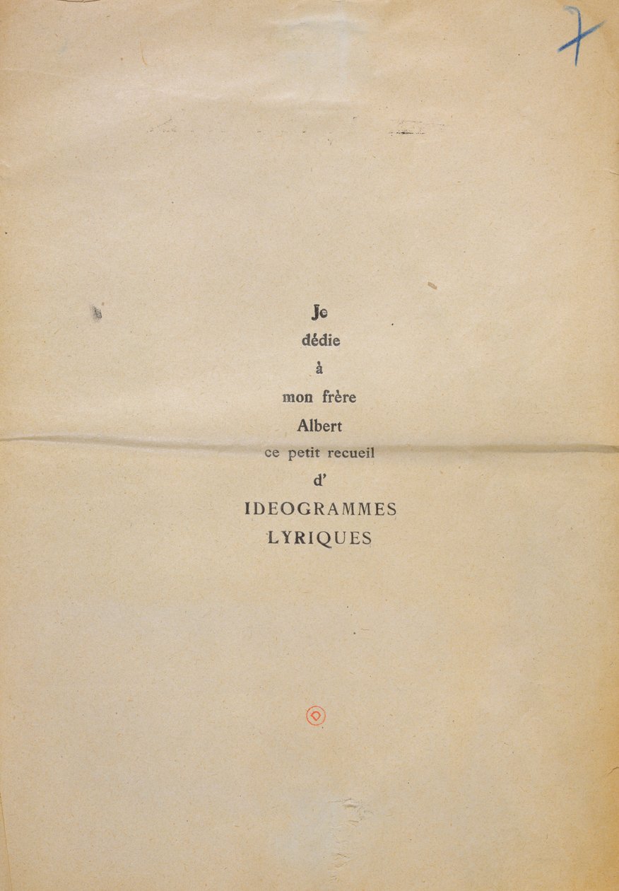 &39;Et Moi aussi Je Suis Peintre&39;の献身の校正用コピー、1914年（紙にインク） 作： ギヨーム・アポリネール