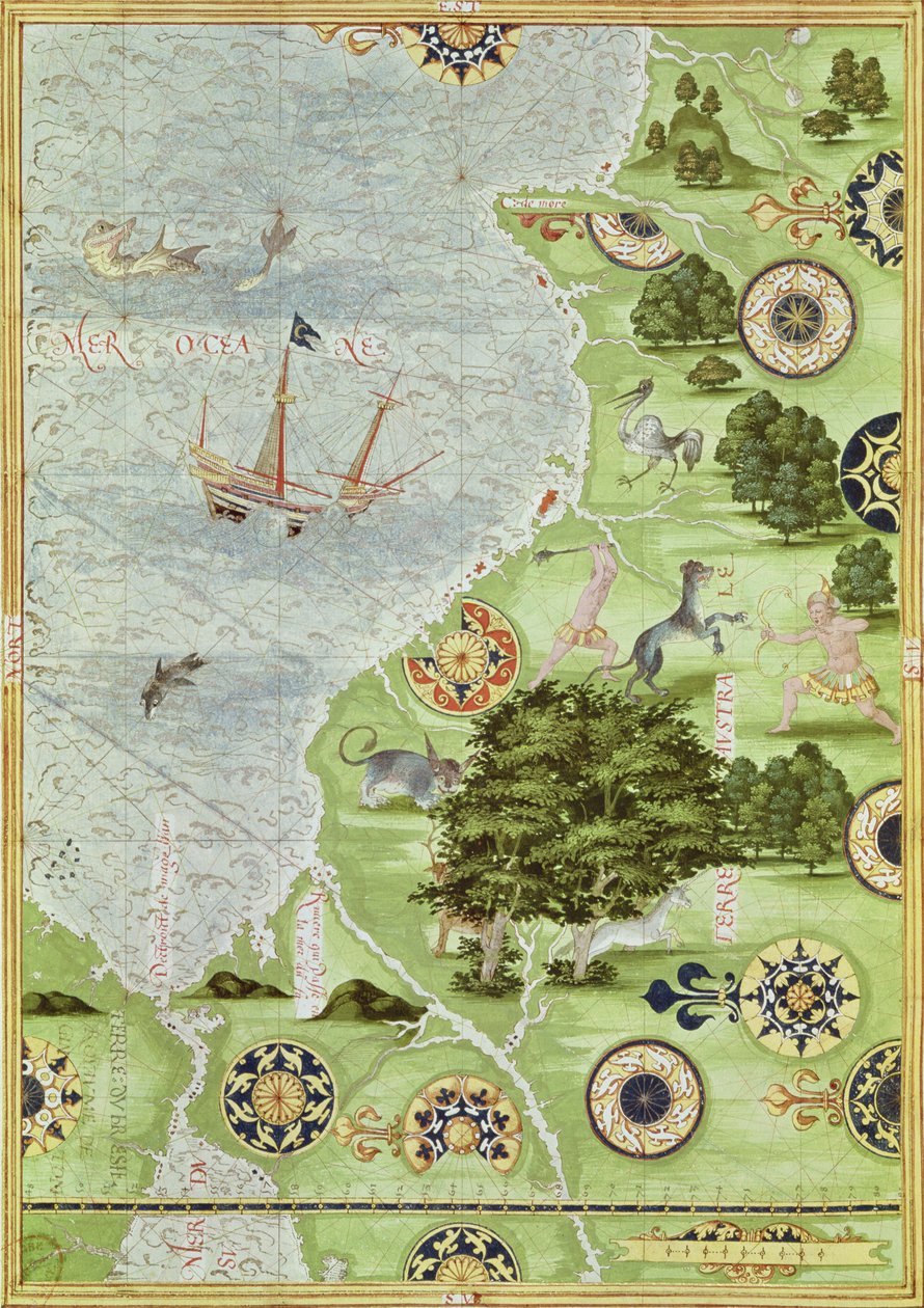Fol.39vマゼラン海峡の地図、「宇宙飛行士ユニバーセル」、1555年 作： ギヨーム・ル・テストゥ