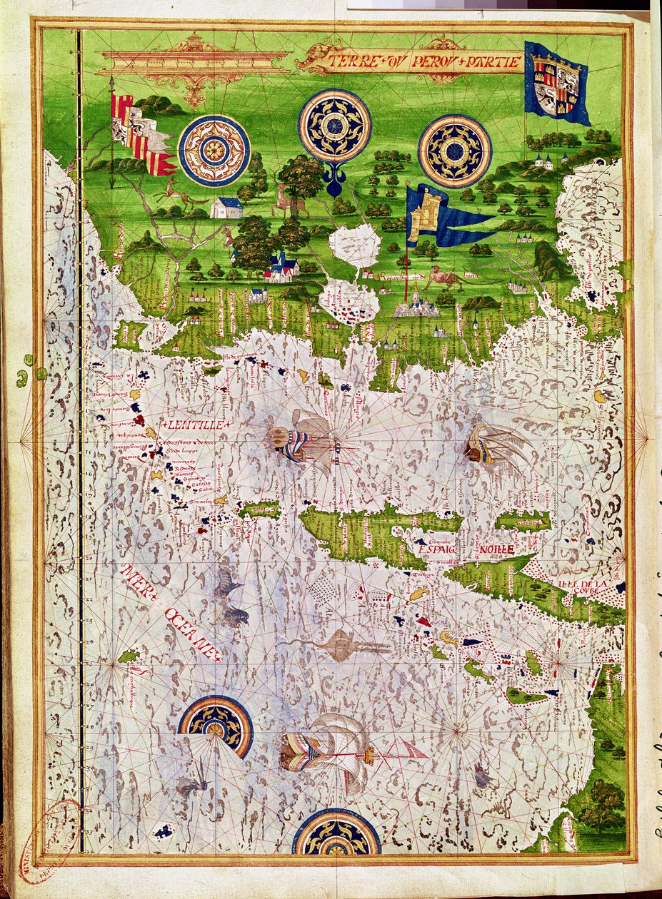 Fol.47v「Cosmographie Universelle」からのペルーの地図、1555 作： ギヨーム・ル・テストゥ