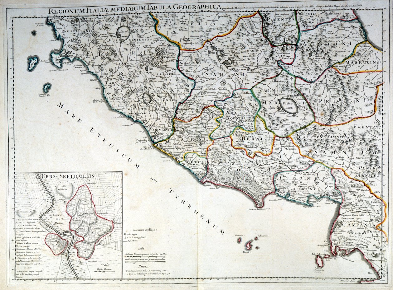 G.デリスレのアトラスを参考にした、エトルリア人が住んでいたイタリア地域の歴史的地図 作： ギヨーム（後）デリゼル