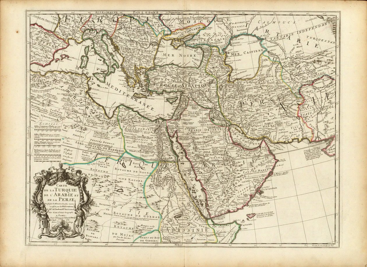 1701年ギヨーム・ドゥリスルによるオスマン帝国とペルシャ帝国の地図（トリミング済み） 作： ギヨームデリ